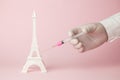 Eiffel Tower vaccination abstract. France fighting against covid-19 virus