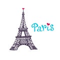 Eiffel tower Vector icon. Hand drawn print. Paris card design.