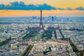 Eiffel tower view from Montparnasse at sunset from above, Paris, France Royalty Free Stock Photo