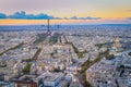 Eiffel tower view from Montparnasse at sunset from above, Paris, France Royalty Free Stock Photo