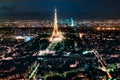 Eiffel tower view from Montparnasse at night from above, Paris, France Royalty Free Stock Photo