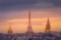 Eiffel tower view from Montparnasse at sunset from above, Paris, France Royalty Free Stock Photo