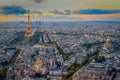 Eiffel tower view from Montparnasse at sunset from above, Paris, France