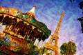 Eiffel Tower and vintage carousel, Paris, France