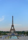 Eiffel tower with water sprinkler and golden light