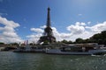 Eiffel Tower, waterway, sky, ship, river