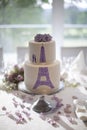 Eiffel tower wedding cake in lavender Royalty Free Stock Photo