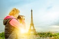 Eiffel Tower woman photographer Royalty Free Stock Photo