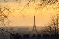 Eiffeltower cityscape skyline sunset from Montmartre Paris Royalty Free Stock Photo