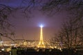 Eiffeltower night skyline view with lights Royalty Free Stock Photo