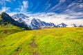 Eiger, Monch and Jungfrau peaks from Mannlichen in Swiss Alps Royalty Free Stock Photo