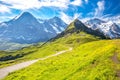 Eiger, Monch and Jungfrau peaks from Mannlichen in Swiss Alps Royalty Free Stock Photo