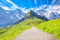 Eiger, Monch and Jungfrau peaks from Mannlichen in Swiss Alps Royalty Free Stock Photo