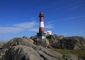 Eigeroy Lighthouse and anorthosite rock formations Royalty Free Stock Photo