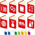 Eight agenda books in red with different icons Royalty Free Stock Photo
