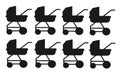 Eight baby pram stroller set against a white backdrop Royalty Free Stock Photo