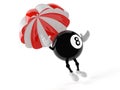 Eight ball character with parachute Royalty Free Stock Photo