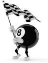 Eight ball character with racing flag