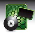 Eight ball on green hexagon advertisement