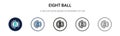 Eight ball icon in filled, thin line, outline and stroke style. Vector illustration of two colored and black eight ball vector Royalty Free Stock Photo