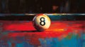 Eight Ball on Red Billiard Table Painting Royalty Free Stock Photo