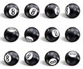 Eight Ball. Set of realistic 8 ball. Isolated on a white background. Vector illustration billiards Royalty Free Stock Photo