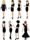Eight beautiful ladies in black cocktail dresses