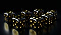 Eight Black and Gold Dice on Reflective Surface Royalty Free Stock Photo