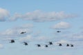 Eight Black Hawks and two Augusta AW109 helicopters Royalty Free Stock Photo