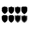 Eight Black Shield Shapes With Outline Variations On White emblem badge Royalty Free Stock Photo