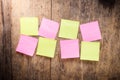 Eight blank colorful sticky notes