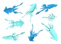 Eight blue squids on a white background