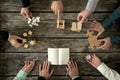 Eight businessmen planning a strategy in business advancement Royalty Free Stock Photo