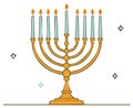 Eight Candled Menorah with Flickering Flames and Stars Royalty Free Stock Photo