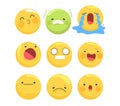 Eight cartoon emoticons showing various facial expressions. Emojis with different emotions like happiness, sadness