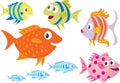 Eight cartoon fish