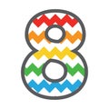 8 Eight Chevron Number with colorful rainbow pattern & grey border