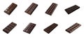 Eight chocolate bars of varying shades of brown, each with a different texture and pattern, are arranged in a grid on a Royalty Free Stock Photo