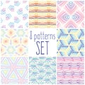 Eight colorful pattern set, doodle patterns for your design.