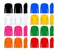 Eight colors long sleeve t shirt design template front side and back view Royalty Free Stock Photo