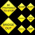 Eight Diamond Shape Yellow Road Signs Set 6 Royalty Free Stock Photo