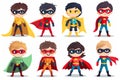 Eight diverse baby superheroes on a white background. Generative ai