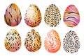 Set of easter eggs with floral ornament. Watercolor drawing