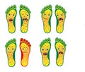 Eight green-yellow zombie feet foot smiley vector eps file