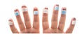 Eight fingers looking around white background, all figures wearing a surgical face mask