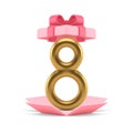 Eight golden number open pink gift box International Womens Day surprise 3d icon realistic vector