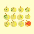 Eight green apples and one red apple on a yellow background Royalty Free Stock Photo