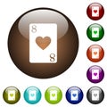 Eight of hearts card color glass buttons Royalty Free Stock Photo