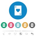 Eight of hearts card flat round icons Royalty Free Stock Photo