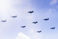 Eight jet fighters making formation for demonstration Royalty Free Stock Photo